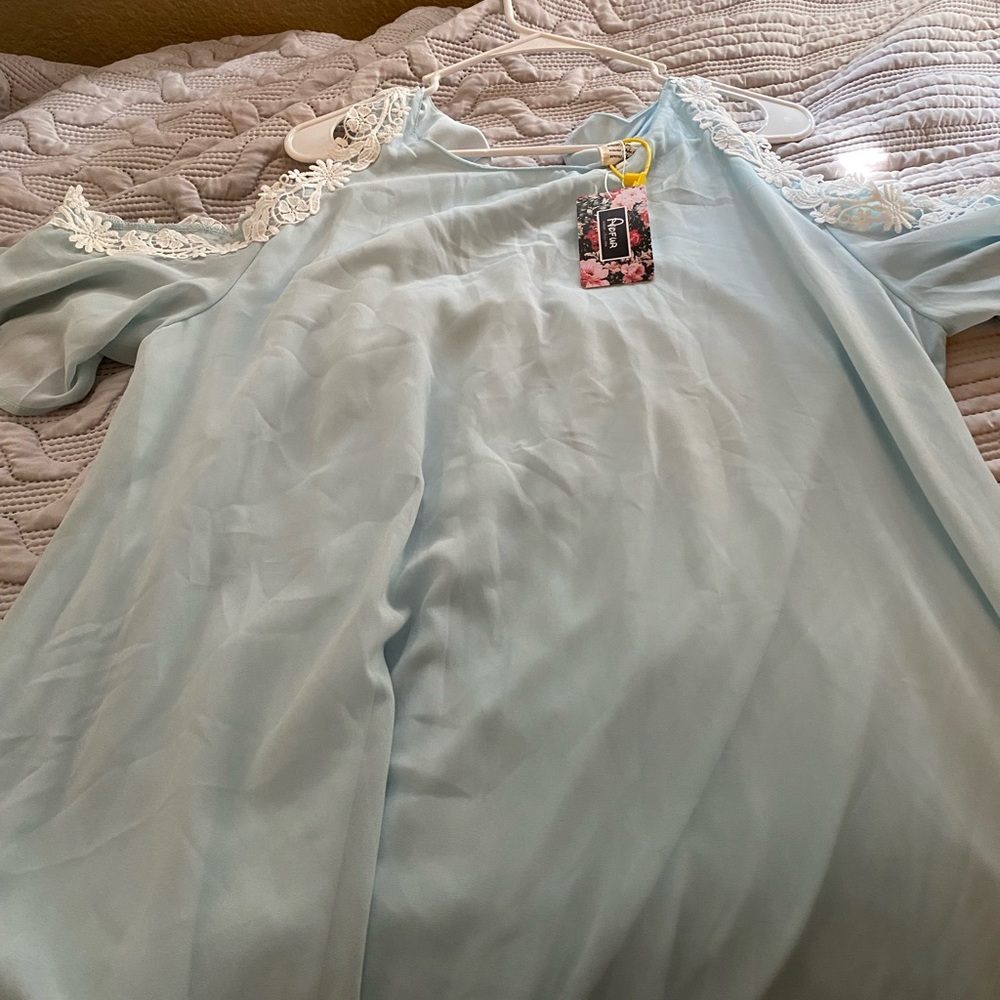 Blue cold shoulder dress